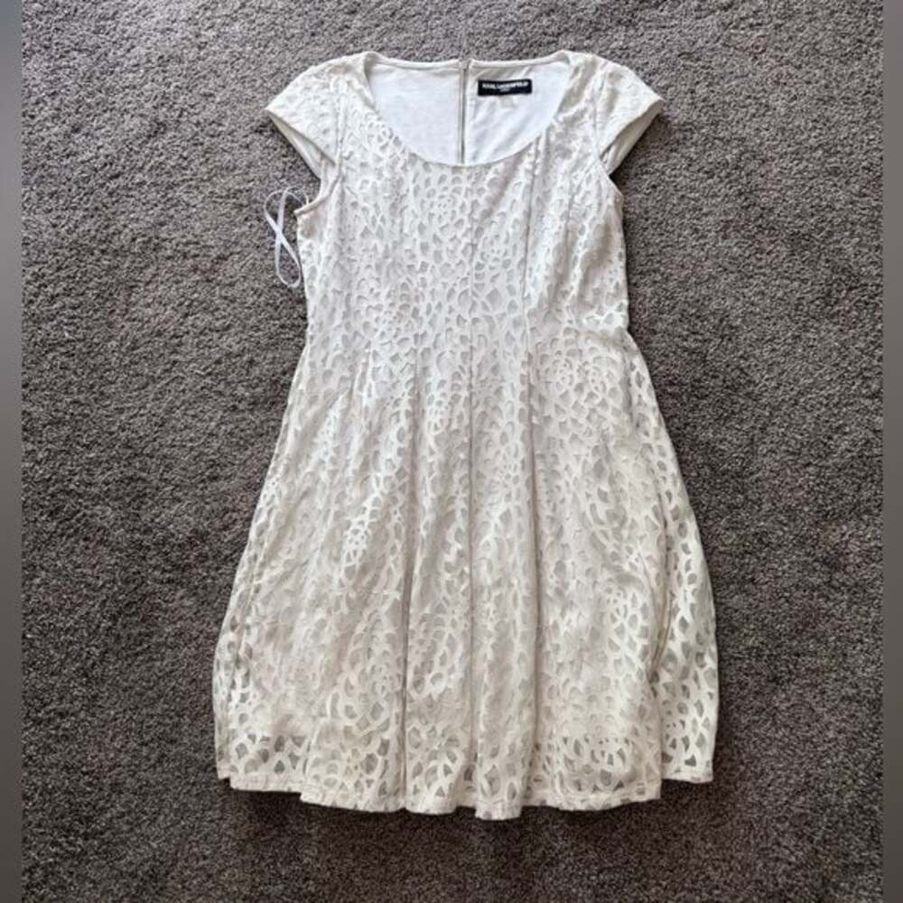 Karl Lagerfeld Paris Laser-Cut Lace Fit & Flare Dress